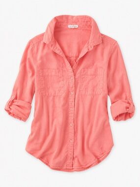 Eileen Fisher Coral-Pink Sleeve Button Down Shirt Irish linen organic cotton